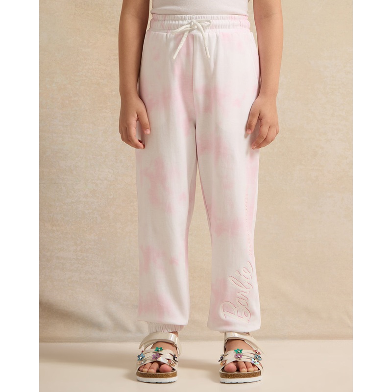 Girls Pink Barbie Placement Print Active Pants