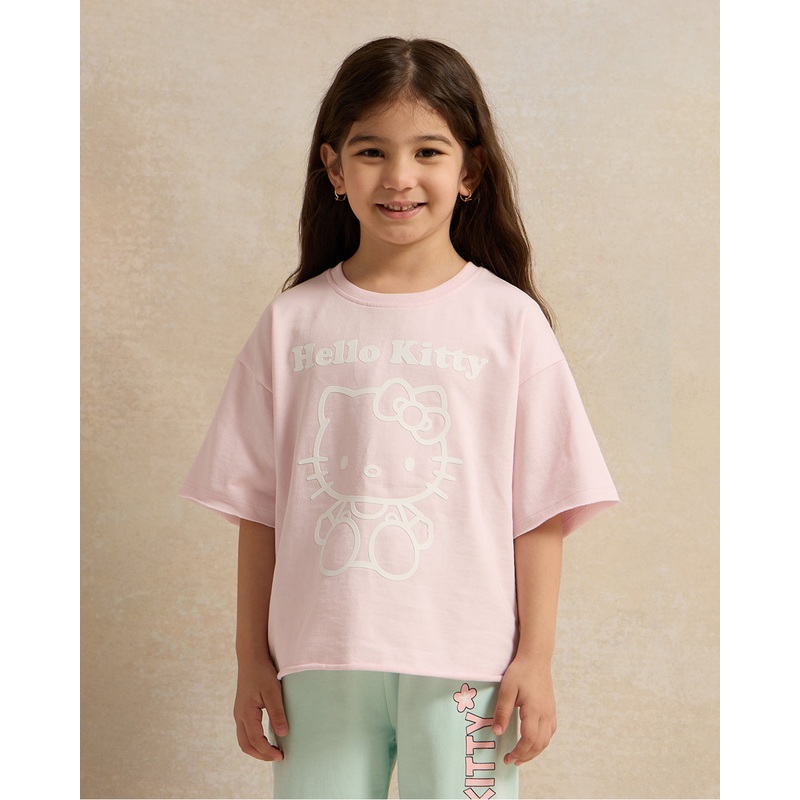 Girls Pink Hello Kitty Placement Print T-Shirt