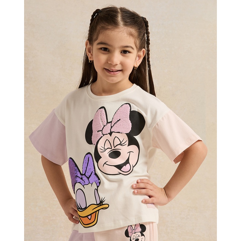 Girls Pink Minnie & Daisy Sequins T-Shirt