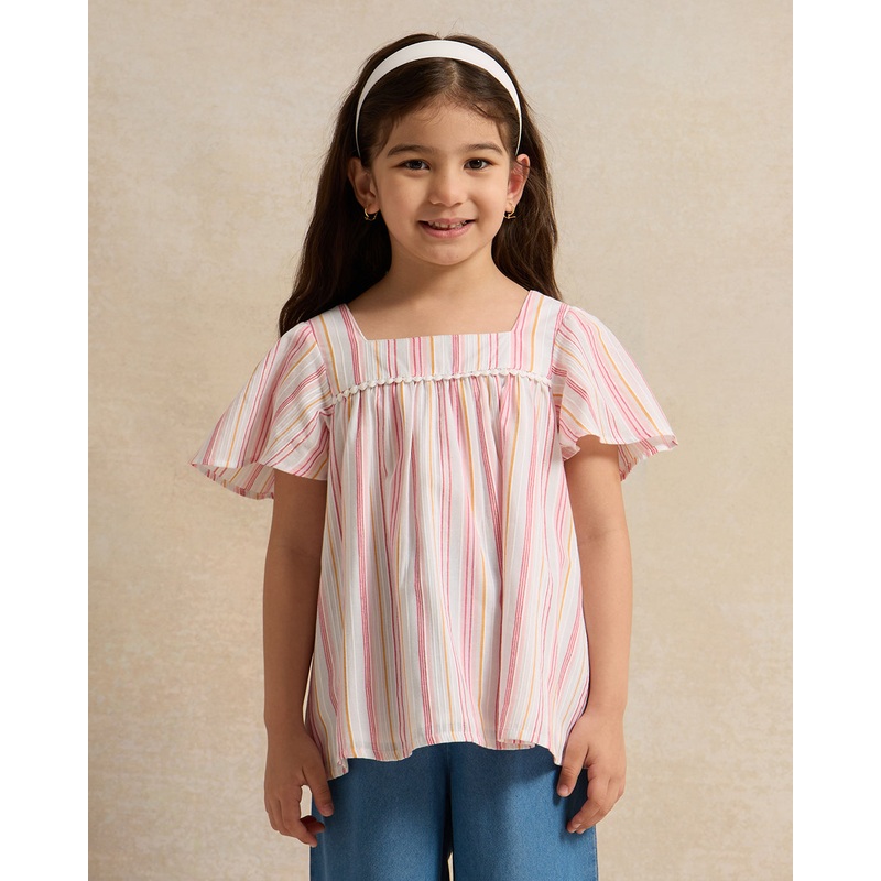 Girls Pink Striped Woven Blouse