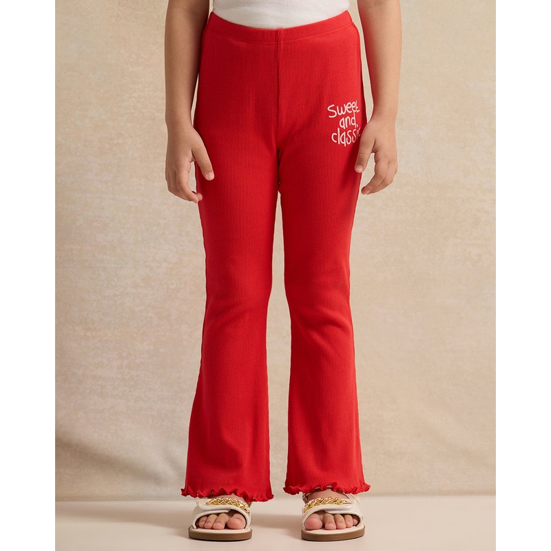 Girls Red Sweet & Classic Print Flared Leggings