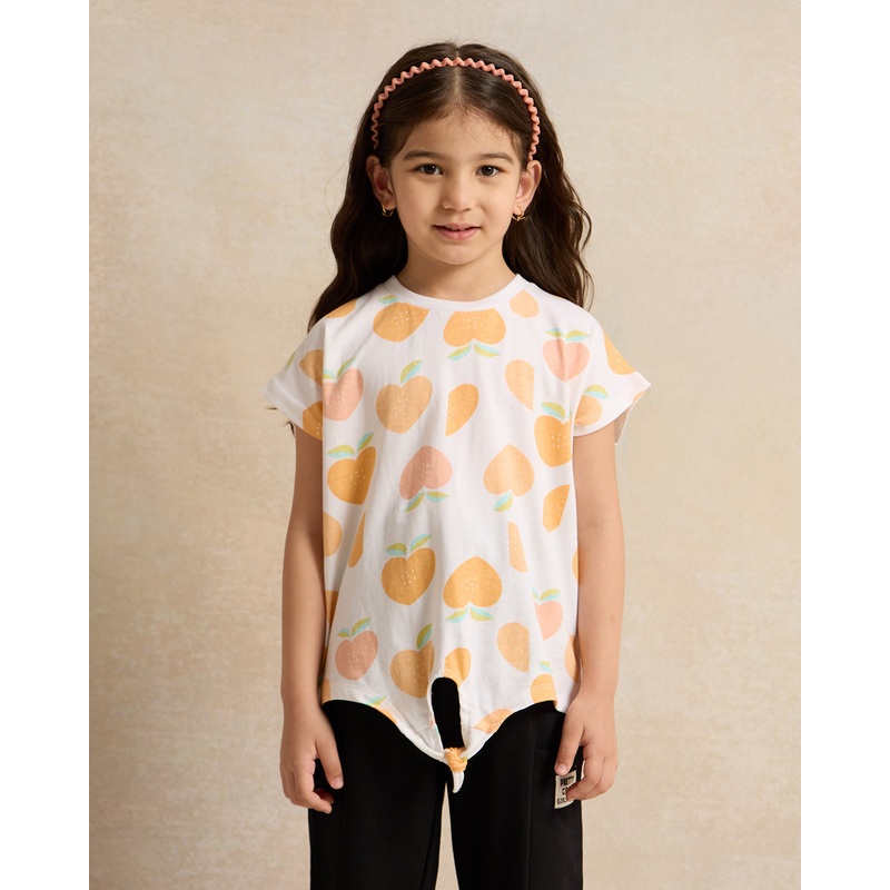 Girls White All-Over Print Crop T-Shirt