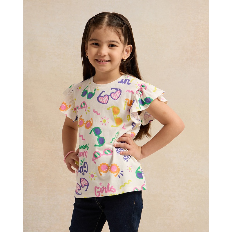 Girls White  Barbie Print Casual T-Shirt