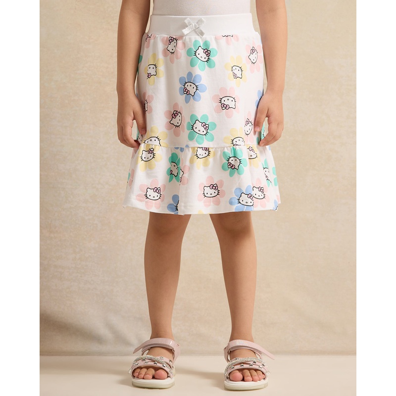 Girls White Hello Kitty Print Knit Skirt