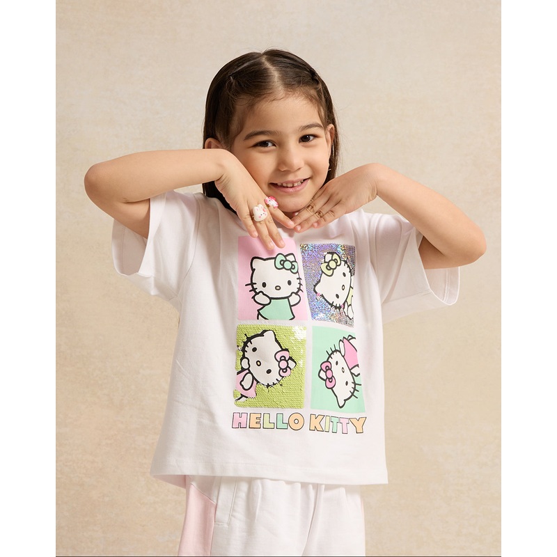 Girls White  Hello Kitty Sequins T-Shirt