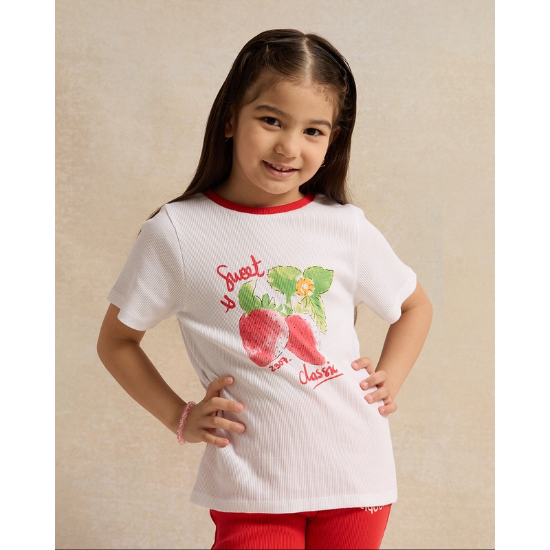 Girls White Strawberry Placement Print T-Shirt