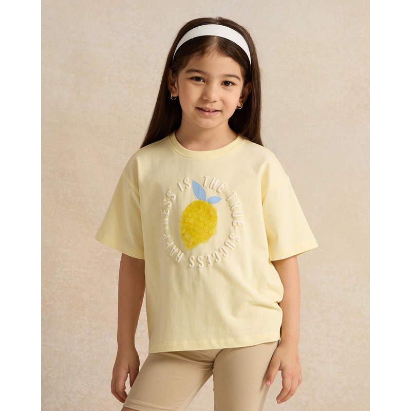 Girls Yellow Embellished T-Shirt