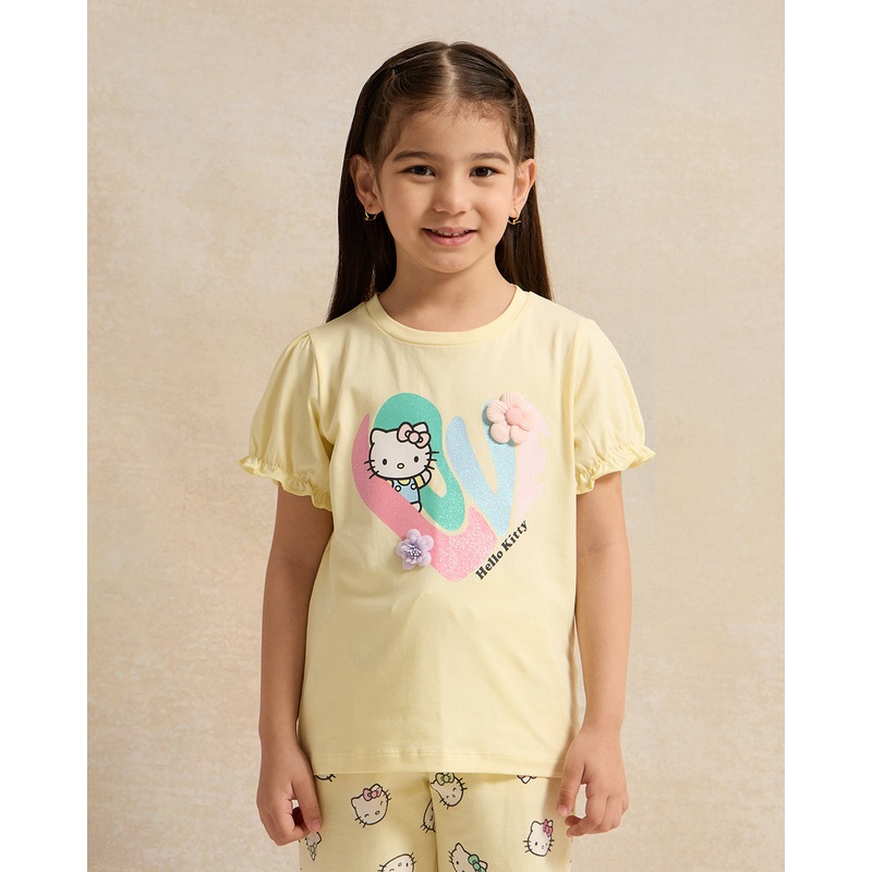 Girls Yellow Hello Kitty Print T-Shirt