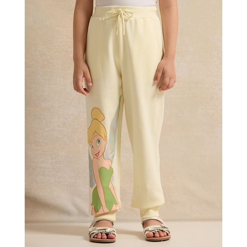 Girls Yellow Tinkerbell Placement Print Active Pants