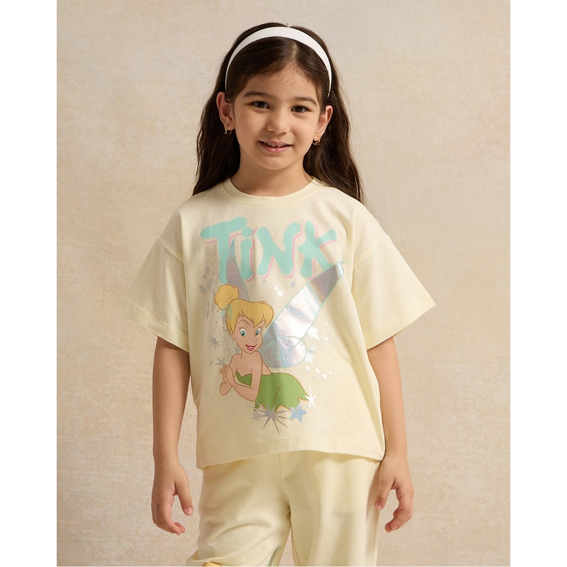 Girls Yellow Tinkerbell Sequins T-Shirt
