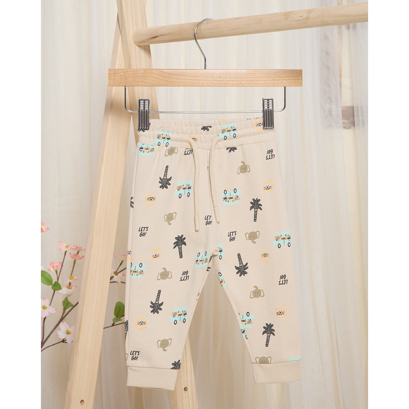 Infant Boys Beige Animal Printed Active Pants