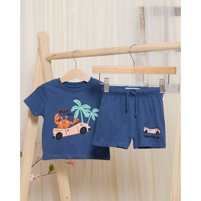 Infant Boys Blue Printed Set (2 Piece)