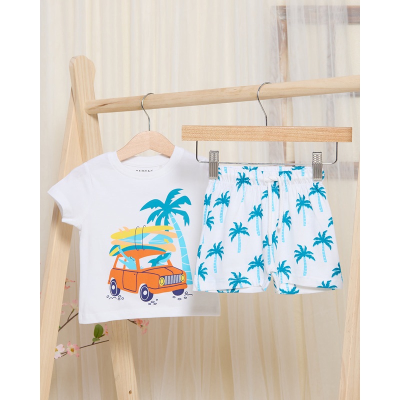 Infant Boys White Printed Set (2 Piece)