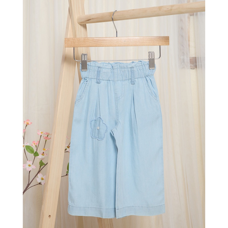 Infant Girls Blue Wide Leg Denim With 3D Flowers