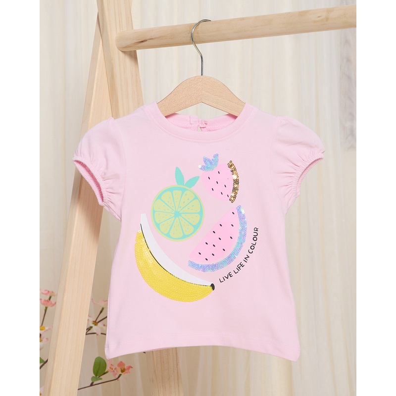 Infant Girls Lilac Fruit Print Sequin T-Shirt