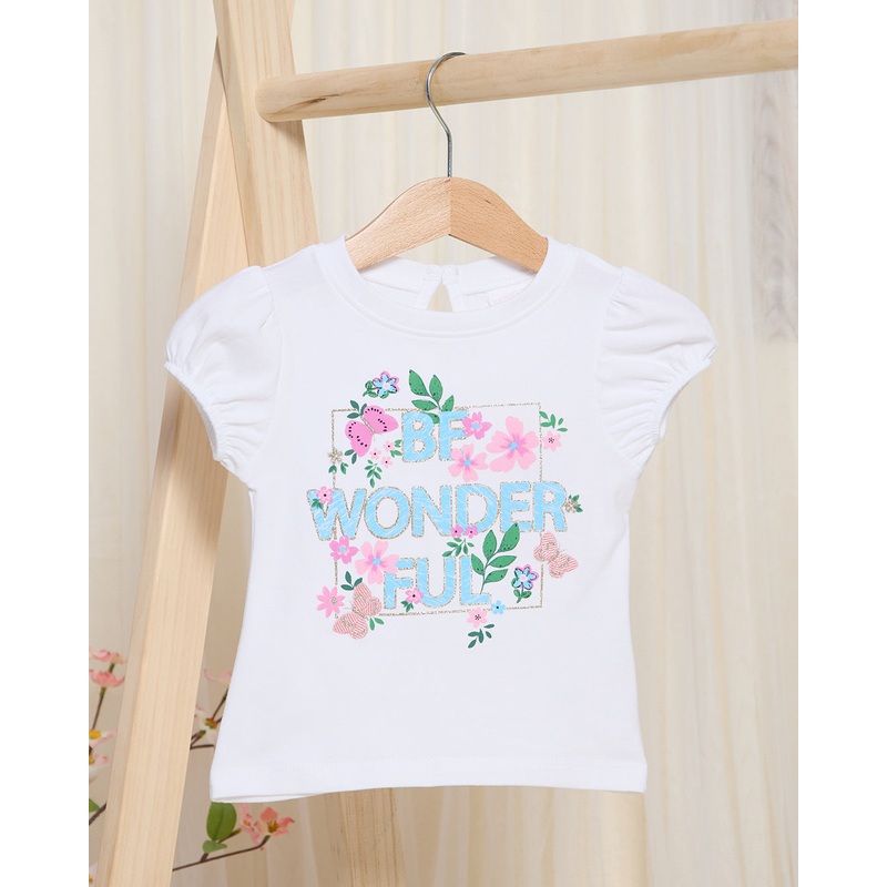 Infant Girls White Be Wonderful Embroidered T-Shirt