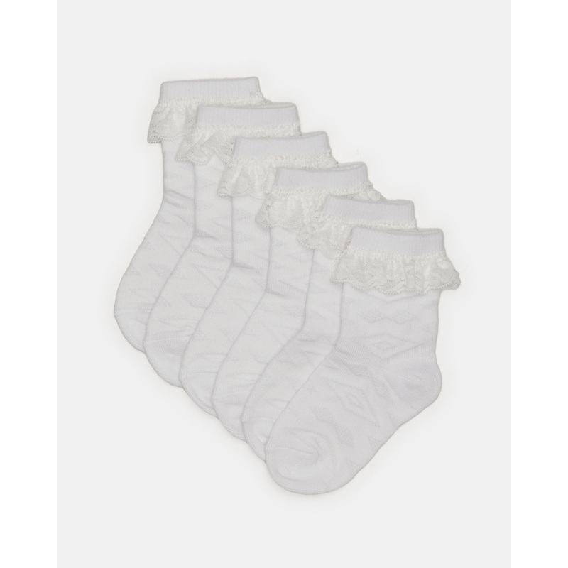 Infant Girls White Embellished Ankle Length Socks (Pack Of 3)