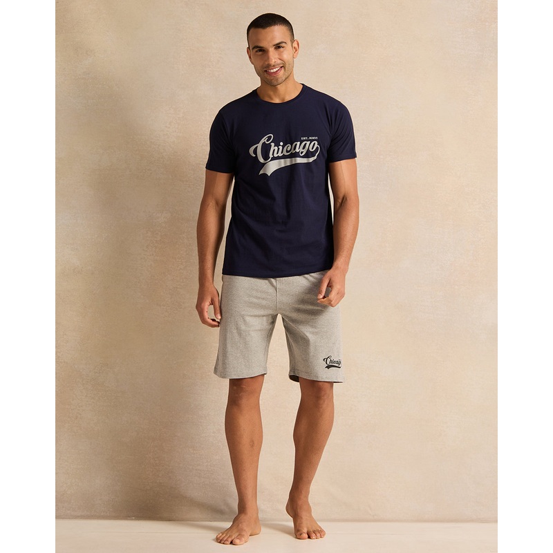 Men Black And Grey Printed Pyjama Set (2 Piece)