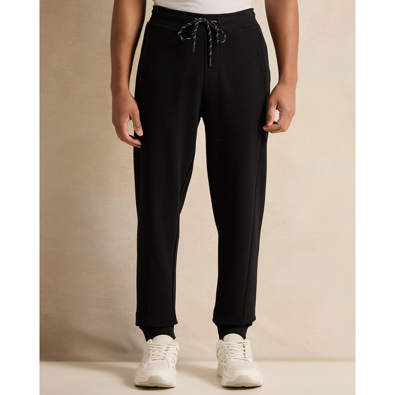 Men Black Jacquard Active Pants