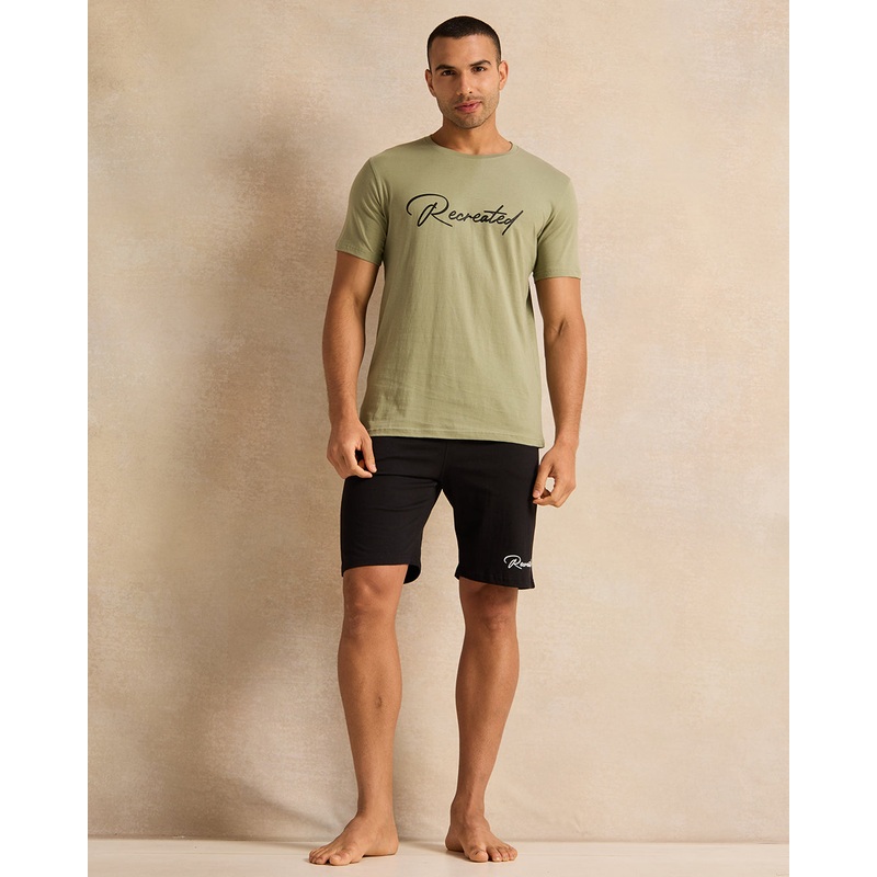 Men Green And Black Plain Pyjama Set (2 Piece)