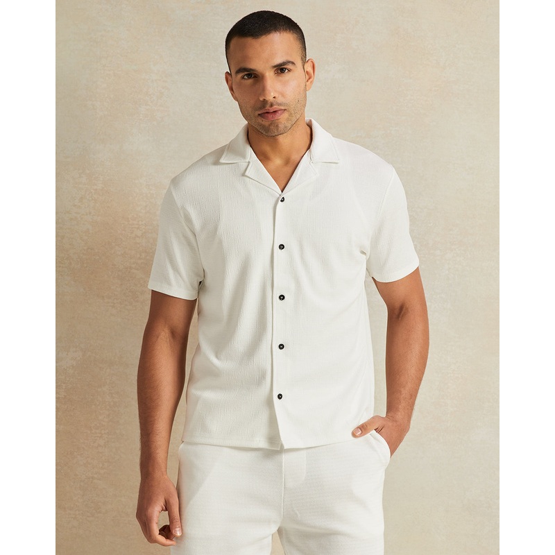 Men White Jacquard Short Sleeve Shirt