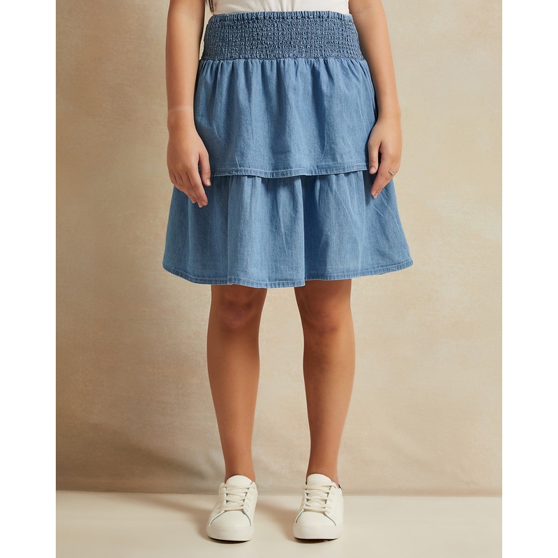 Senior Girls Blue Denim Tiered Skirt