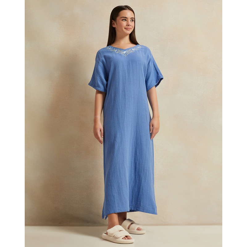 Senior Girls Blue Embroidered Nightgowns