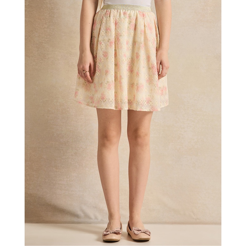 Senior Girls Cream Embellished Skirt