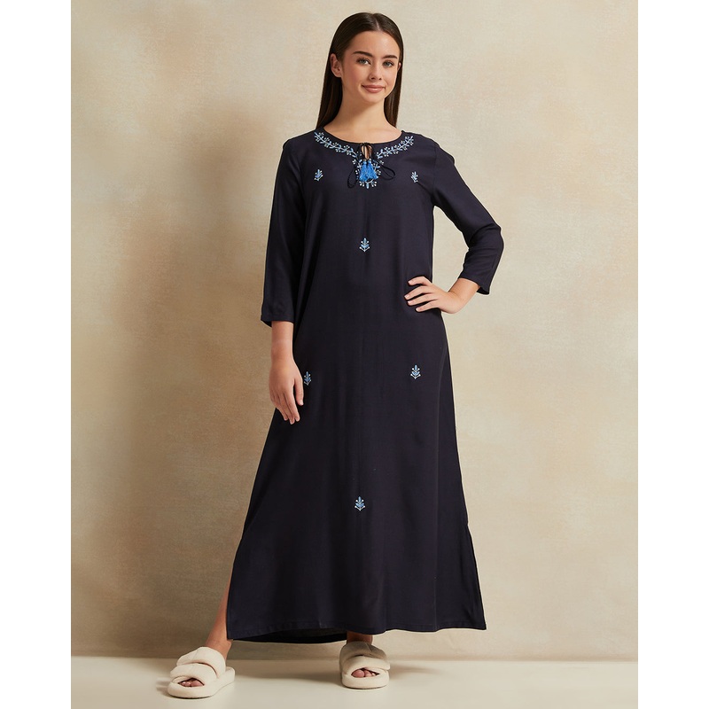 Senior Girls Navy Embroidered Nightgown