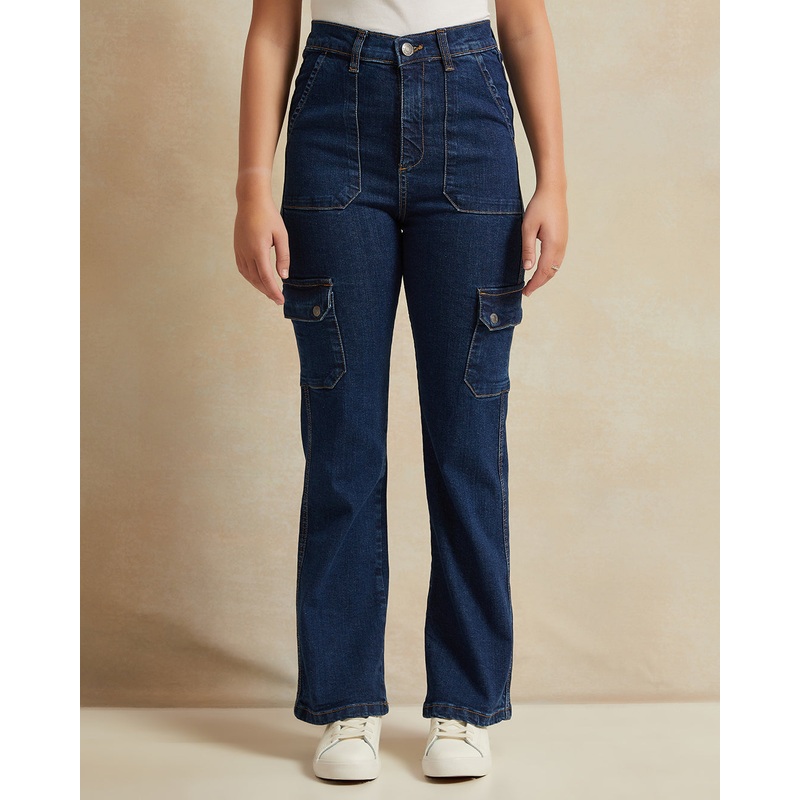 Senior Girls Navy Flared Jeans