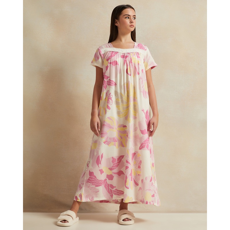 Senior Girls Pink Floral Print Nightgown