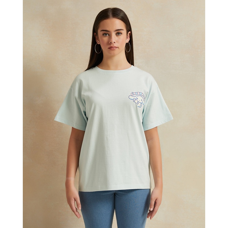 Senior Girls Teal Over Size Printed T-shirt