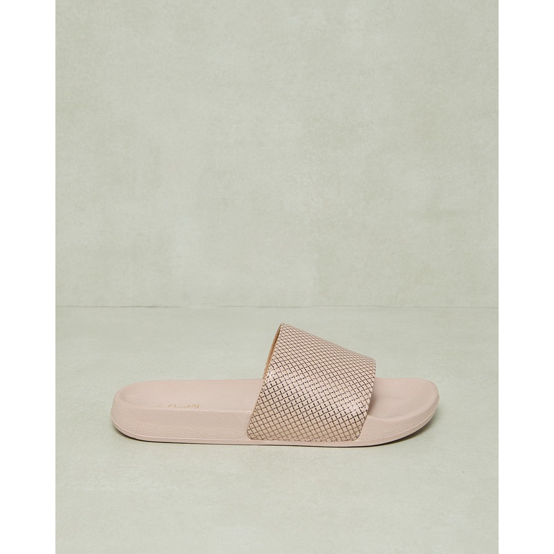 Women Beige Embossed Slide|EU36|EU37|EU38|EU39|EU40|EU41