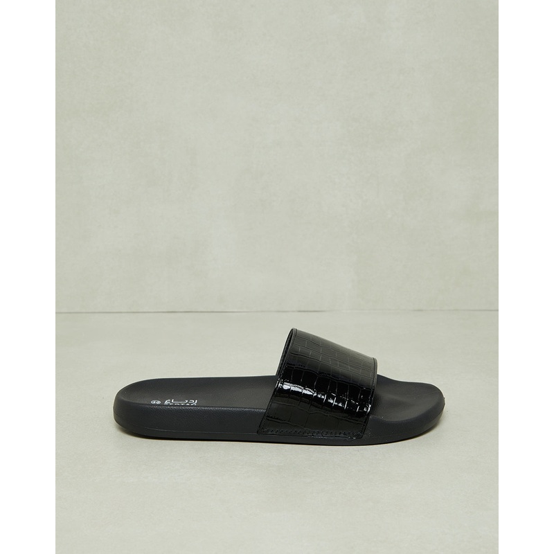 Women Black Textured Slide|EU36|EU37|EU38|EU39|EU40|EU41