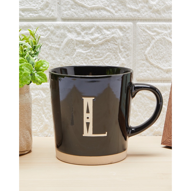 Black Glaze Alphabet Mug – L