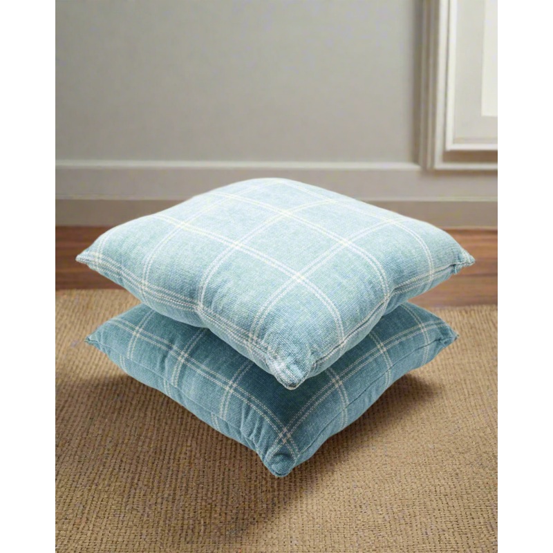 Blue Checkered Cushion Set (2 Piece)