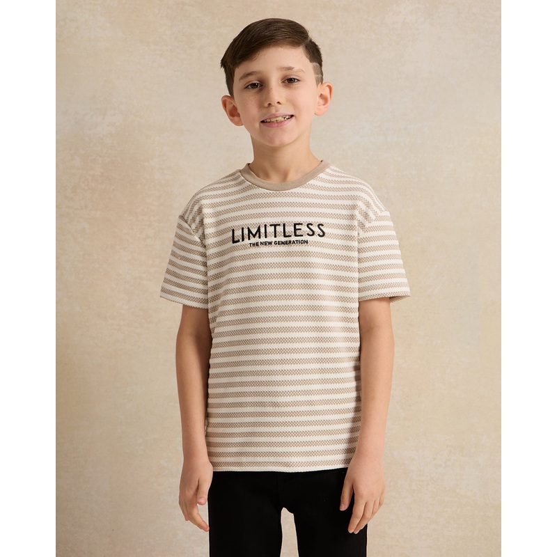 Boys Beige Stripe Short Sleeved T-Shirt