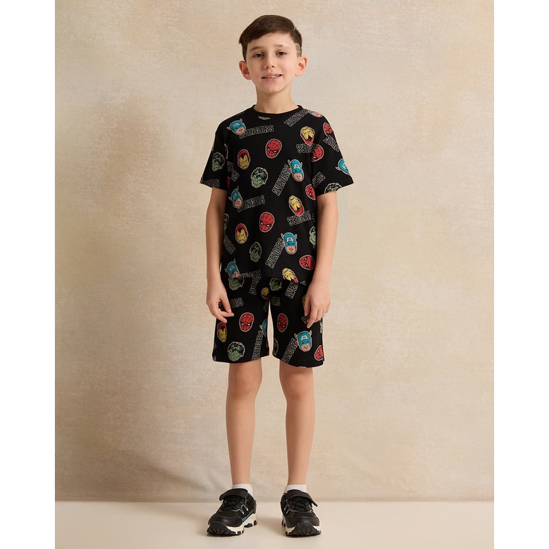 Boys Black Marvel Print Casual Set (2 Piece)