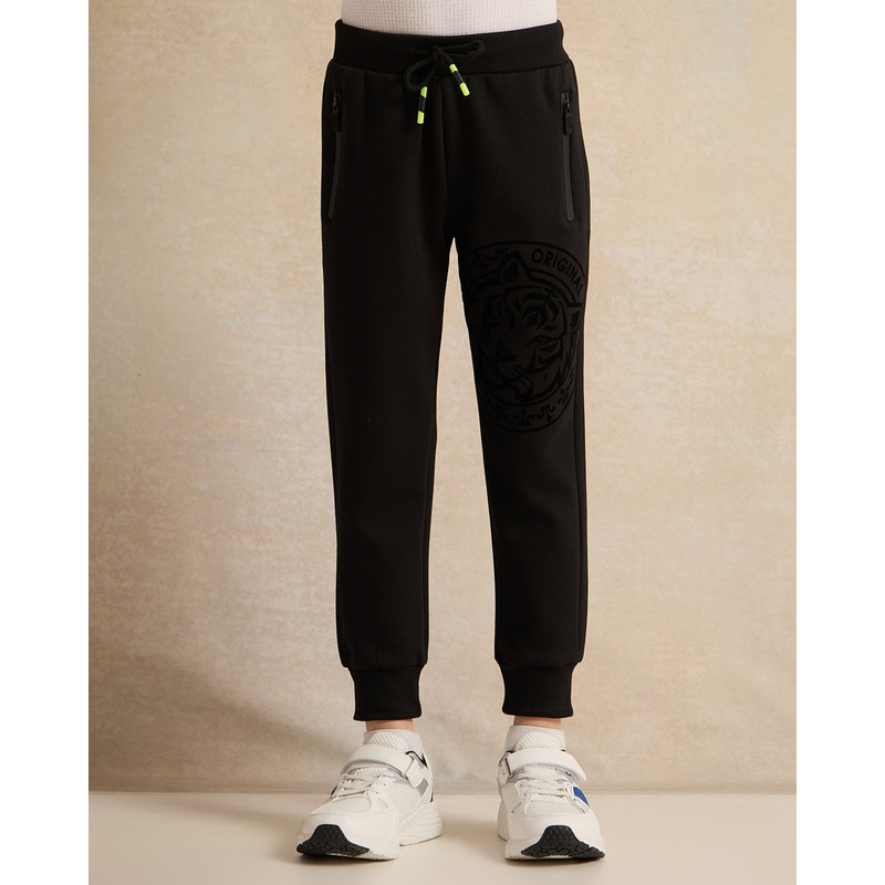 Boys Black Printed Black Pants