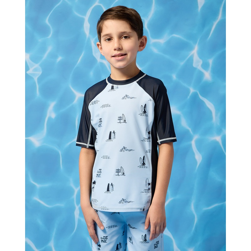 Boys Blue Surf Beach Rash Guard Swimwear T-Shirt