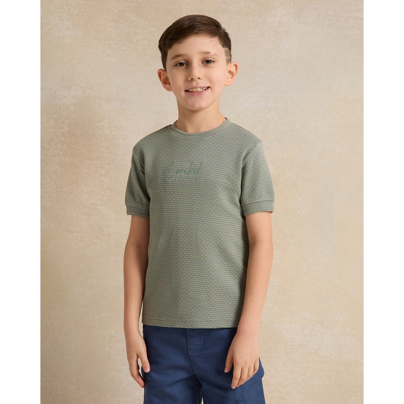 Boys Green Jacquard Short Sleeve T-Shirt