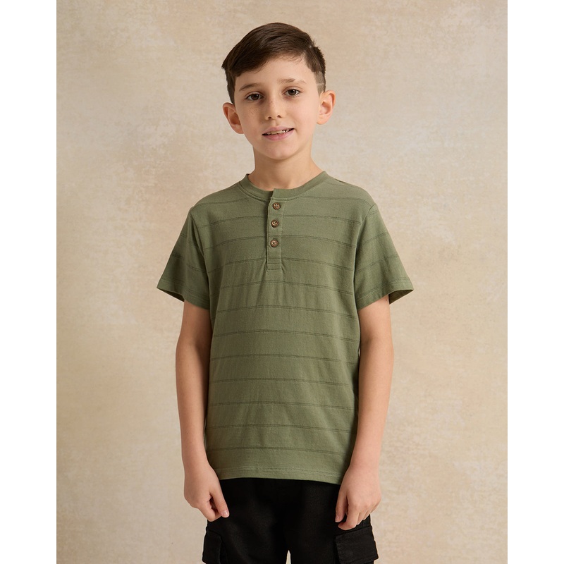 Boys Olive Striped Henely T-Shirt