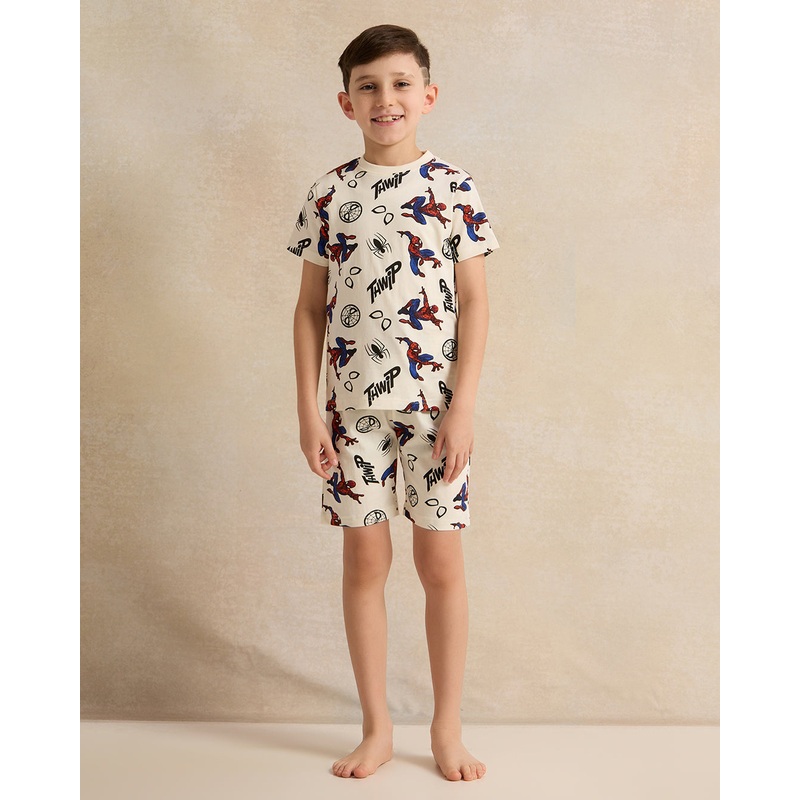 Boys White Spiderman Print Pyjama Set (2 Piece)