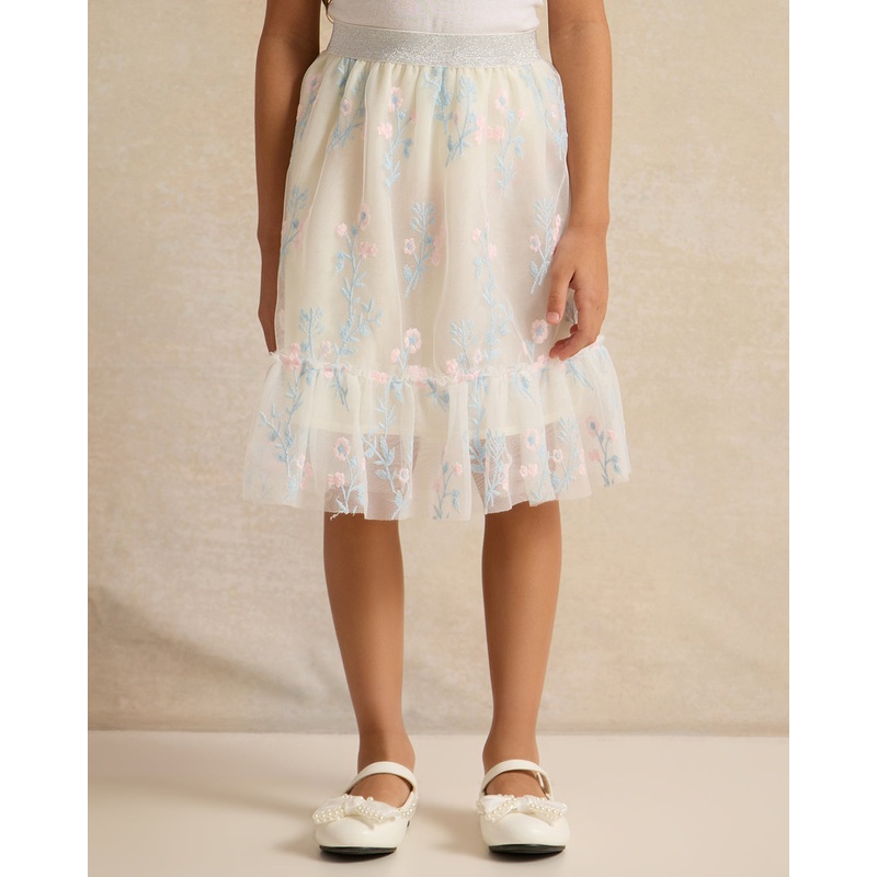 Girls White Embroidered Skirt|2-3 Years|3-4 Years|4-5 Years|5-6 Years|6-7 Years|7-8 Years