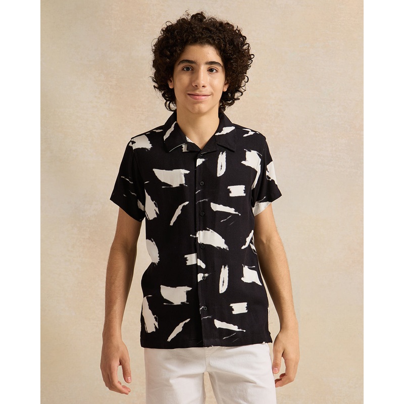 Senior Boys Black Printed Resort Shirts