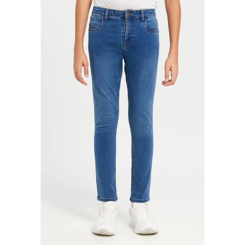 Senior Boys Blue Solid Slim Fit Jeans