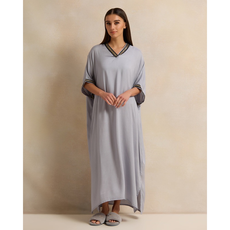 Women Blue Embroidery Kaftan Nightgown