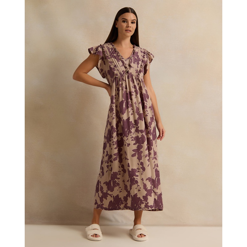 Women Brown Allover Print Nightgown