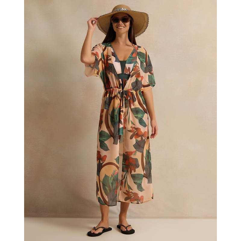 Women Multicolour Printed Long Length Cover Up