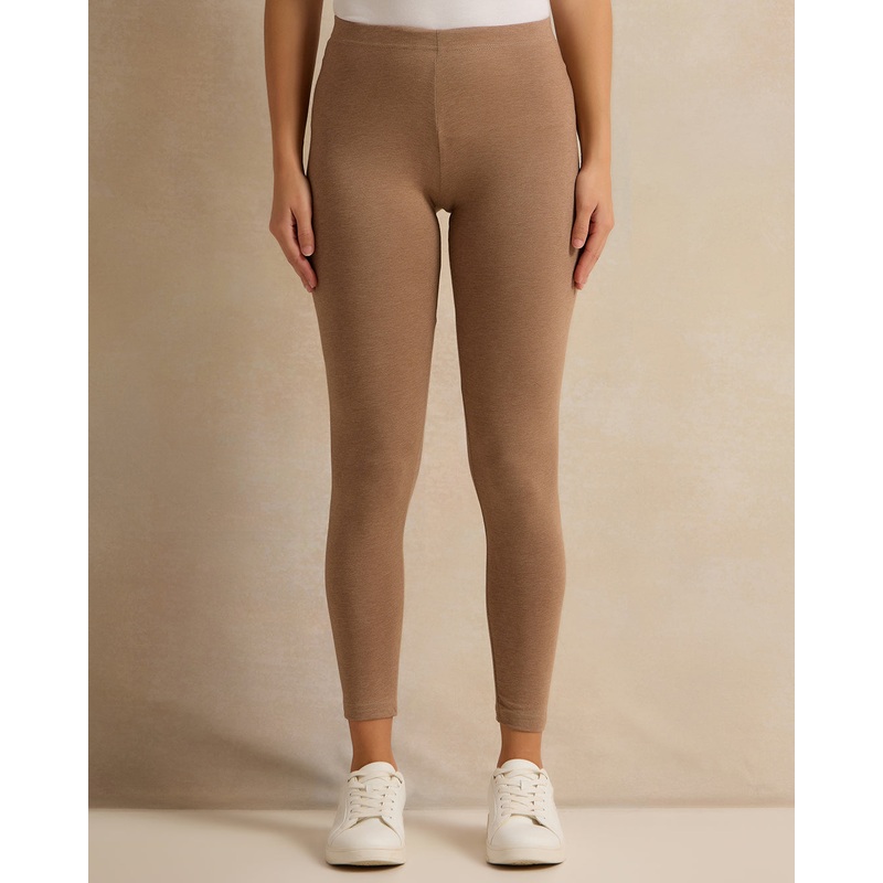 Women Taupe And Beige Plain Leggings Set (Pack Of 2)